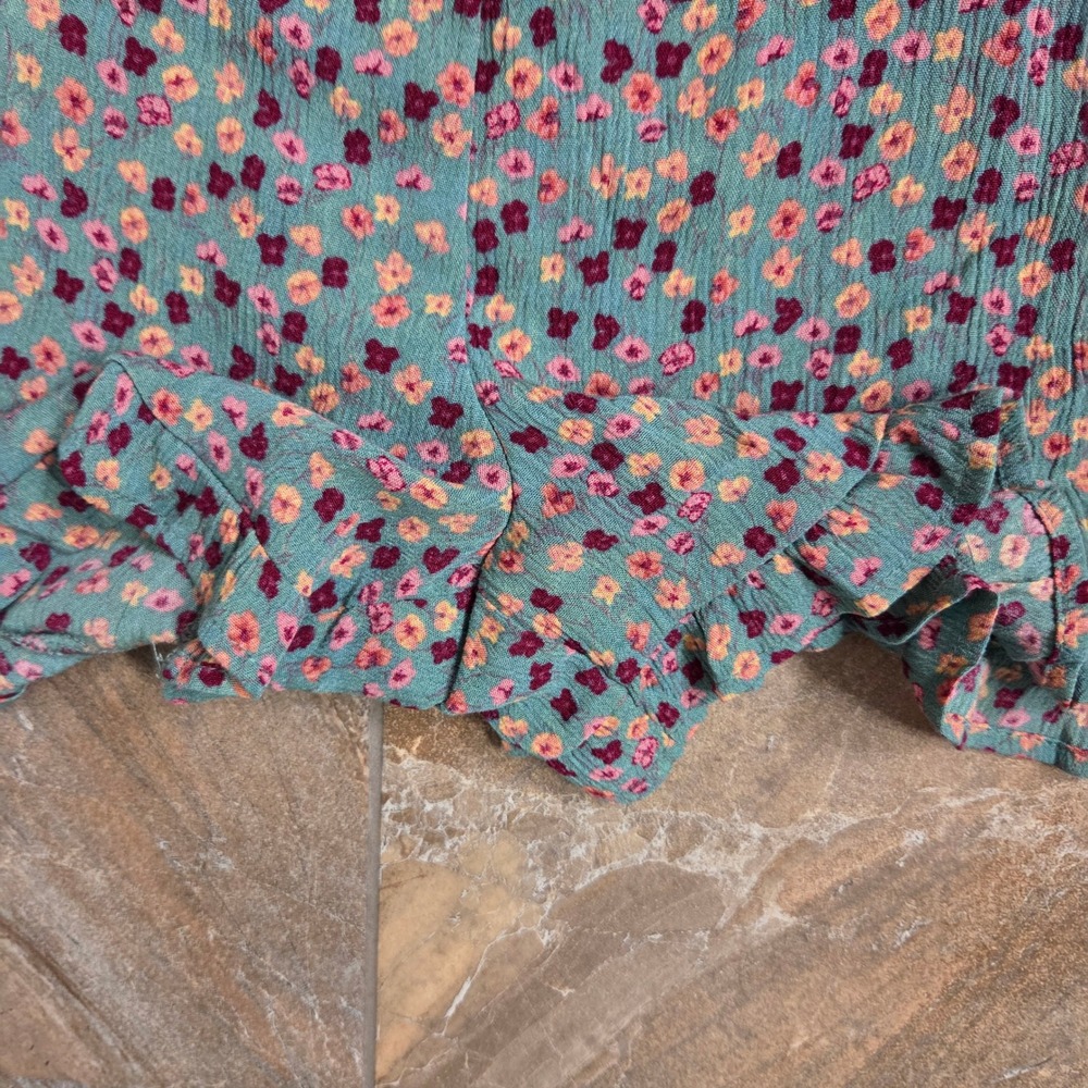 Mossimo Supply Co Floral Romper Teal Pink Yellow Ruffle Sleeveless S Boho Pocket - Picture 5 of 9